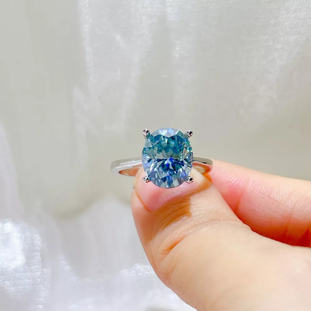 5 Carat 925 Sterling Silver Ring in Pastel Blue, model styling view