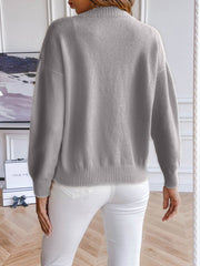 Dark Gray button-down cardigan with ribbed cuffs and hem, crew neck, long sleeves.