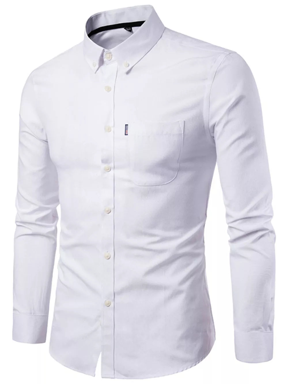 White cotton button-down shirt with pocket and buttoned collar
