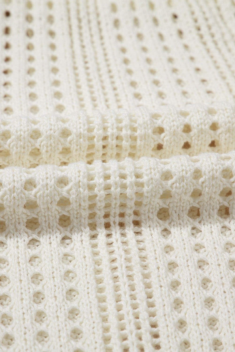 Beige open-knit acrylic mini dress with drawstring waist detail