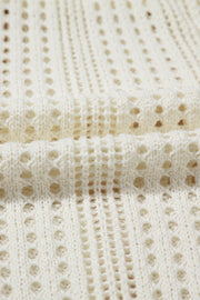 Beige open-knit acrylic mini dress with drawstring waist detail