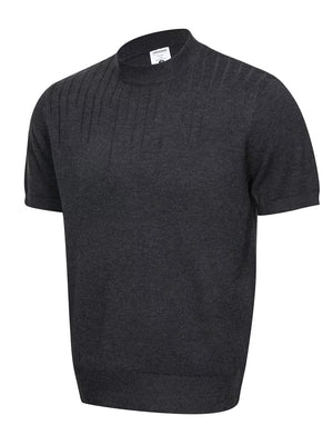Men's Mock Neck Short Sleeve Knit Top in Khaki, side view