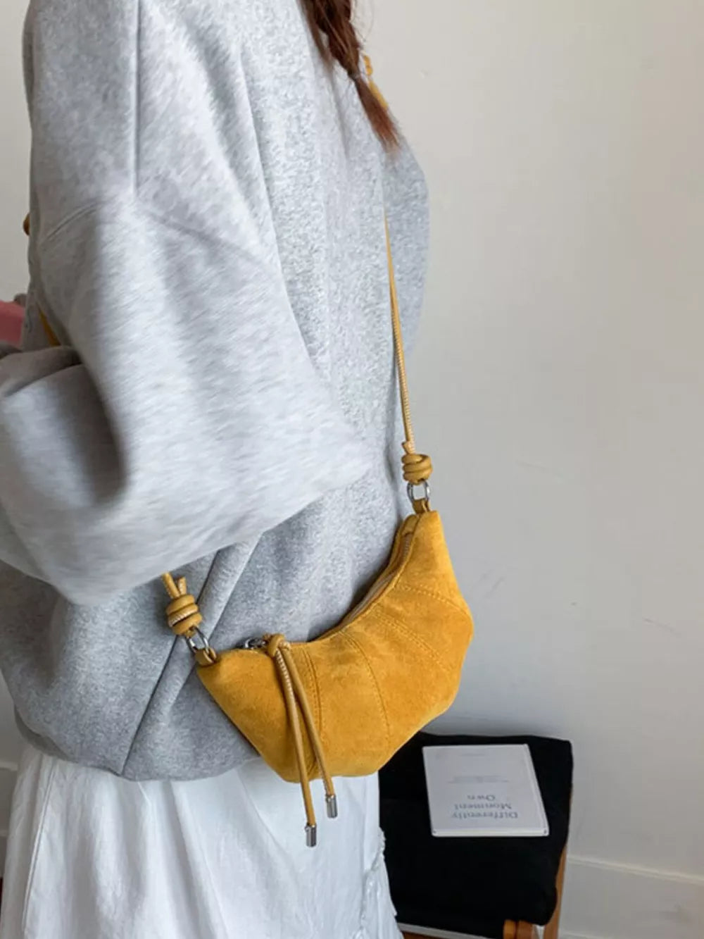 Spaghetti Strap Crossbody Bag in Yellow, fit detail