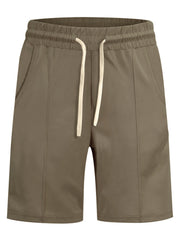 Men's olive brown chino shorts with drawstring waist and front pockets.