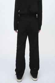 Zip-detail straight leg jeans in dark black denim, back view