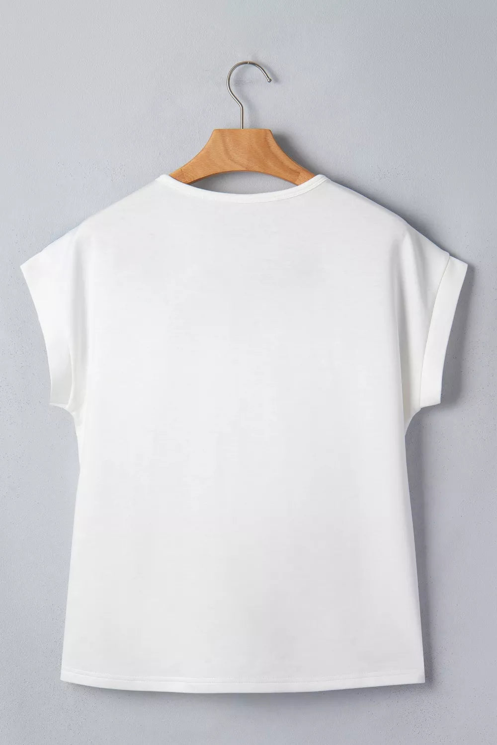 White short sleeve maternity t-shirt with cuffed sleeves.