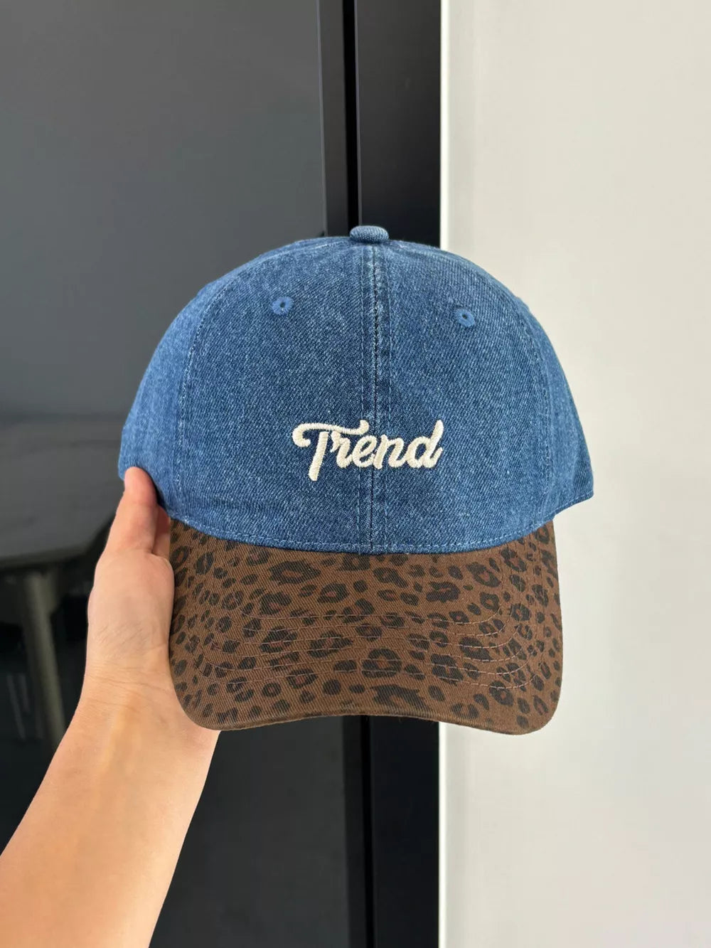Leopard Embroidered Baseball Cap, close-up detail