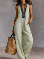 Full Size Sleeveless Wide-leg Jumpsuit Plus Size in Sky Blue, back view