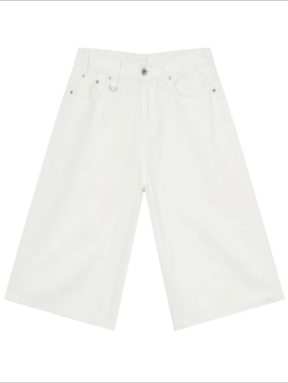Ivory wide-leg denim culottes with a relaxed fit and classic five-pocket styling.