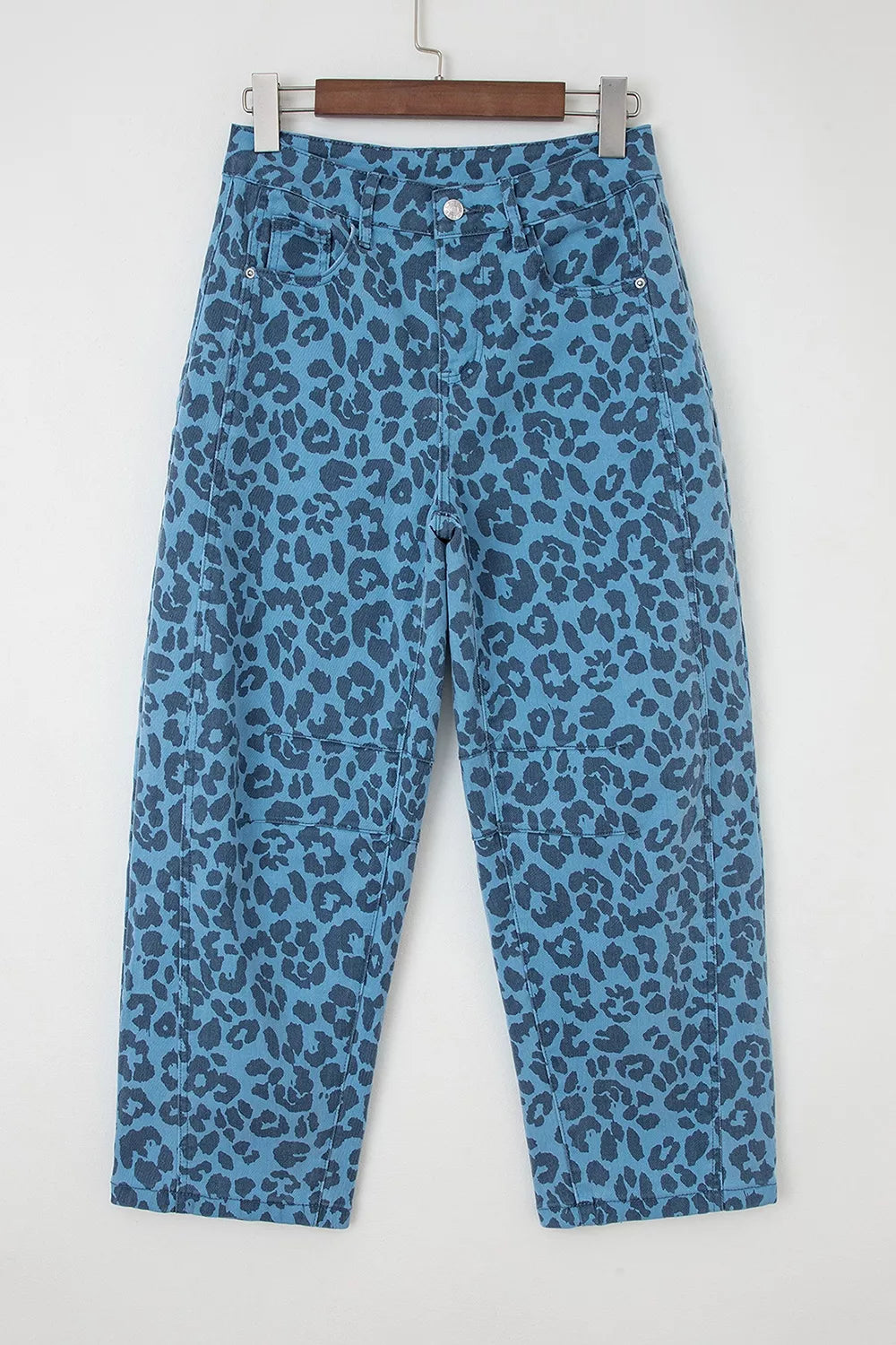 Leopard Print Barrel Leg Jeans, fit detail