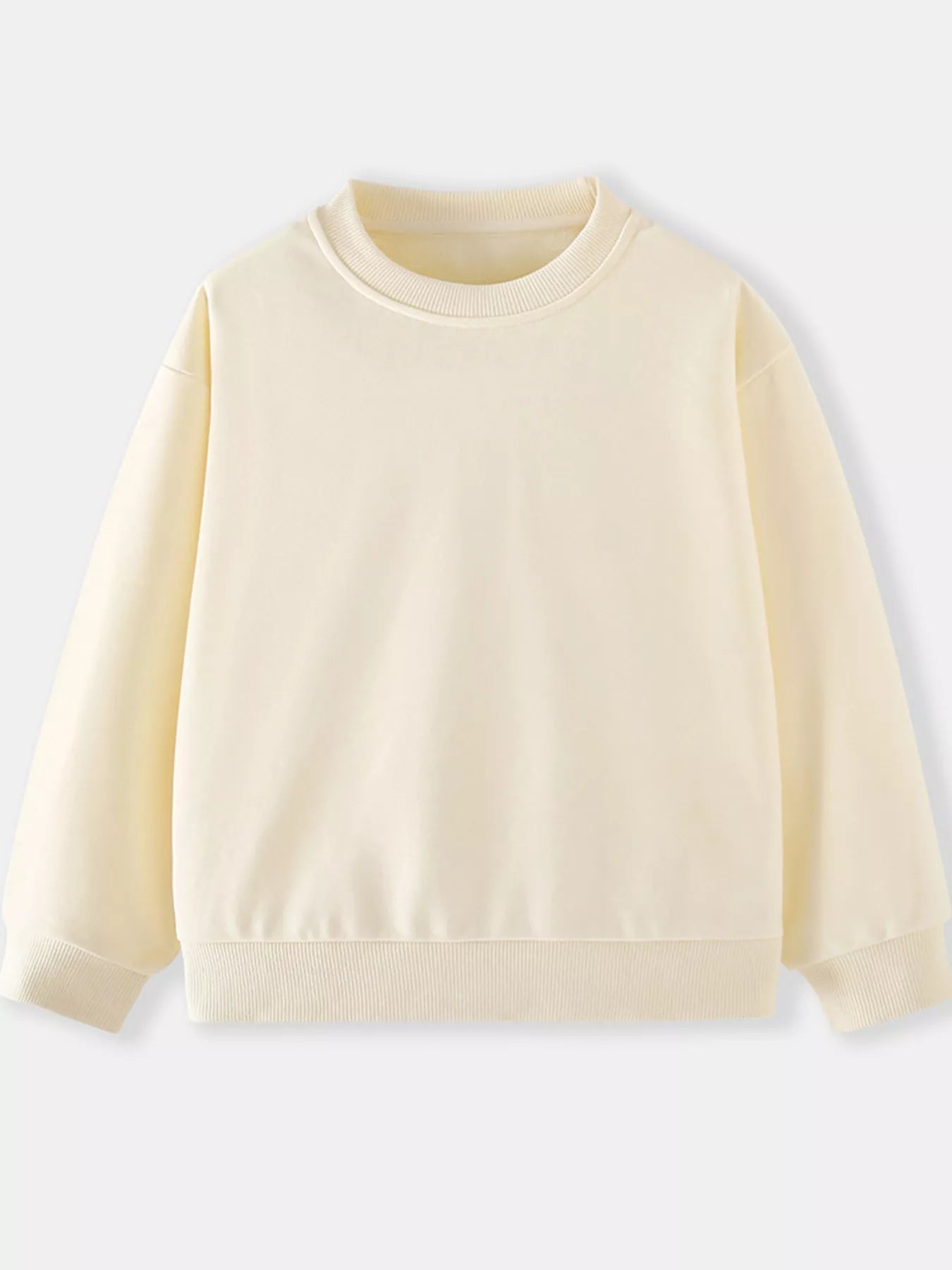 Cream crew-neck sweatshirt for kids with ribbed cuffs and hem