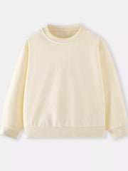 Cream crew-neck sweatshirt for kids with ribbed cuffs and hem