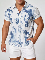 Men's Plus Size Abstract Ink Splash Short Sleeve Shirt in Black, back view
