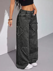 Heart Applique Wide-leg Jeans