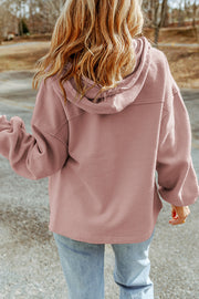 Textured utility hoodie jacket in blush pink with a relaxed fit and drawstring hood.