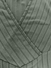 Sage ribbed wrap top with plunging neckline and vertical stripe detail
