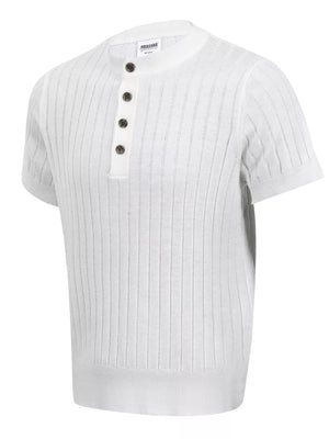 Men's Short Sleeve Ribbed Henley Top in Apricot, side view