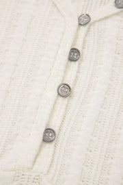Textured white V-neck maternity t-shirt with button details