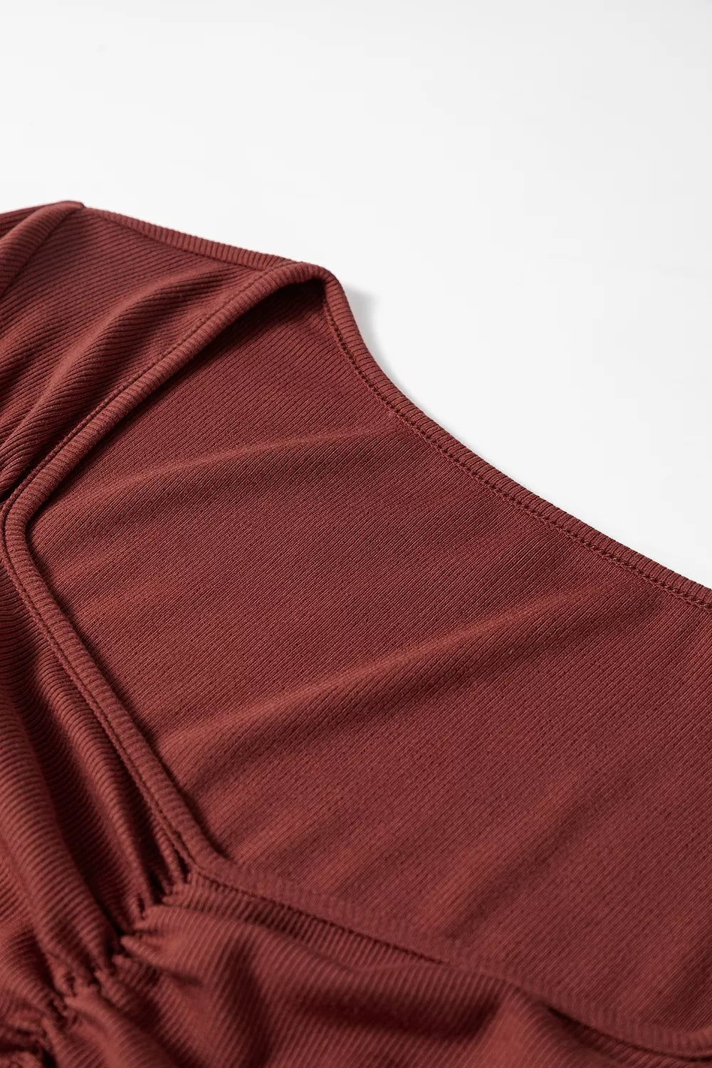 Gathered Bust Square Neck Ribbed Long Sleeve Top, alternate angle