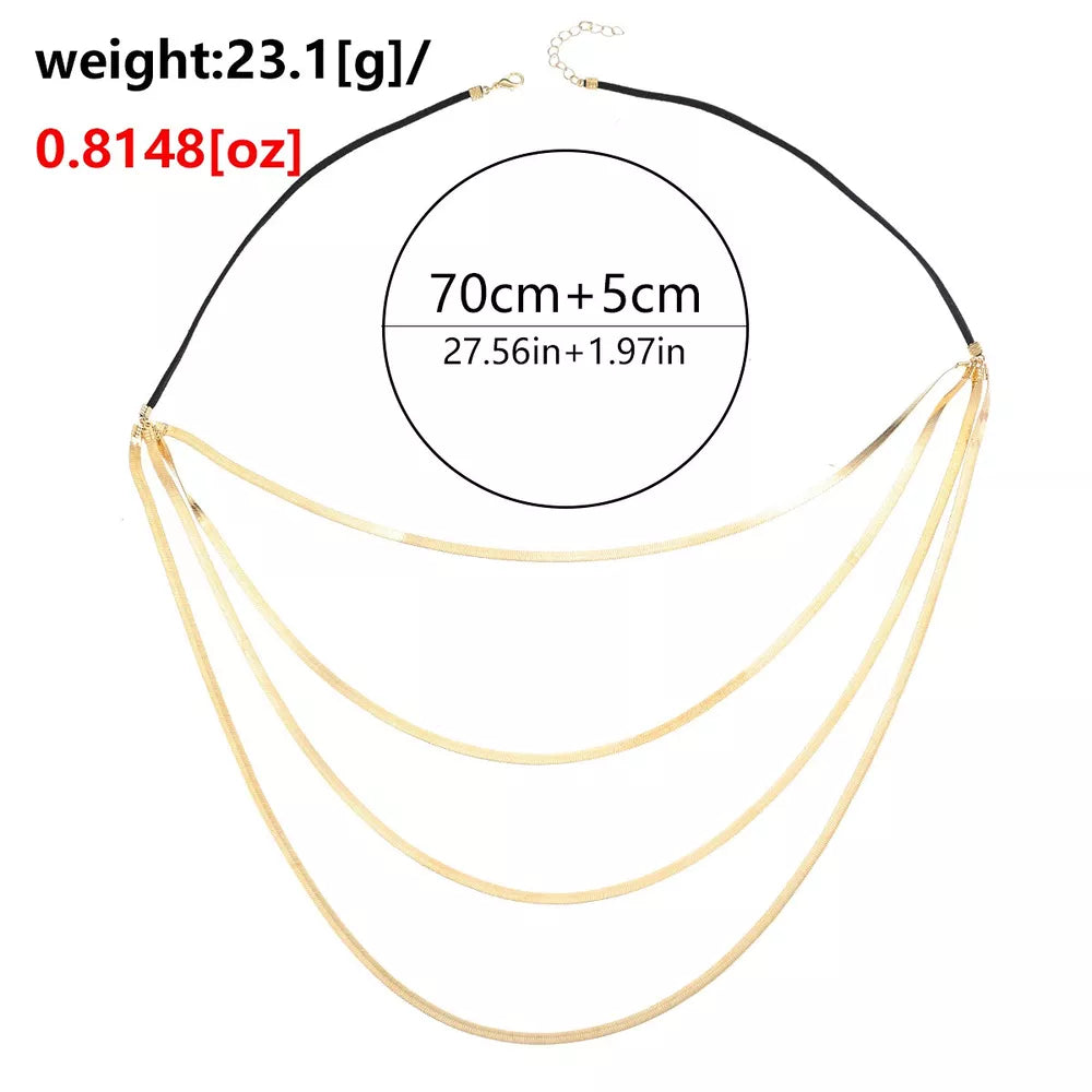 Multi-layered 18k Gold-plated Snake Chain Necklace in Gold, fabric detail