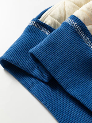 Quilted Fleece Color Block Oversize Hoodie in Ivory, fit detail