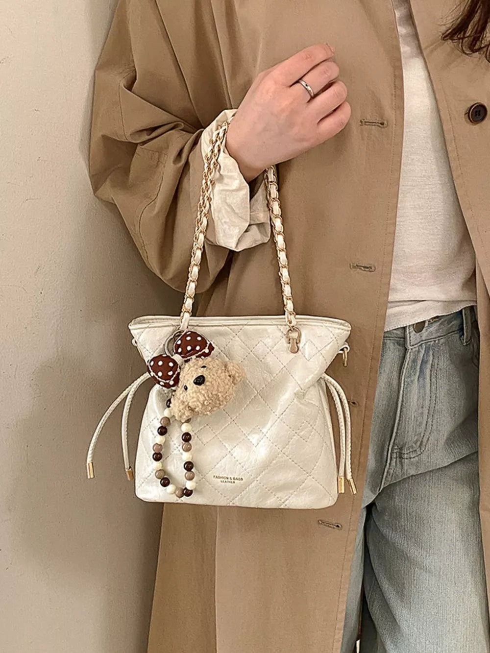 Pu Leather Crossbody Bag in White, product detail