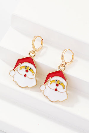 Festive Santa charm hoop earrings in gold-tone alloy with red and white enamel details.