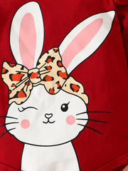Red baby bodysuit with bunny graphic and leopard print bow detail