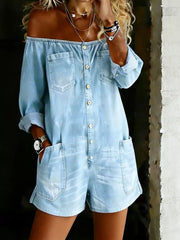 Effortless Off-shoulder Button-down Romper