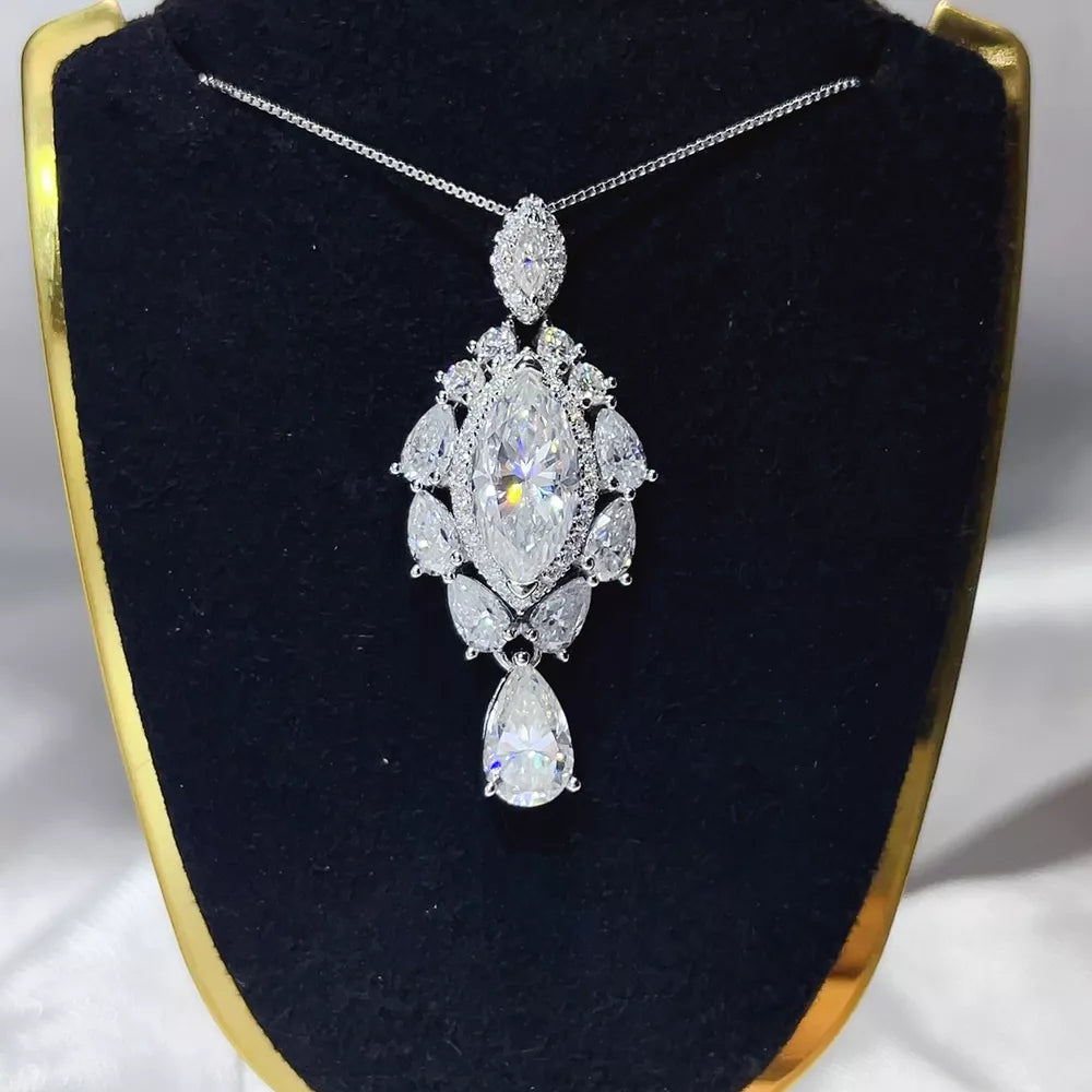 3 Carat 925 Sterling Silver Moissanite Pendant Necklace, model styling view