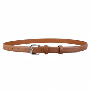 Brown cowhide leather belt with silver buckle detail