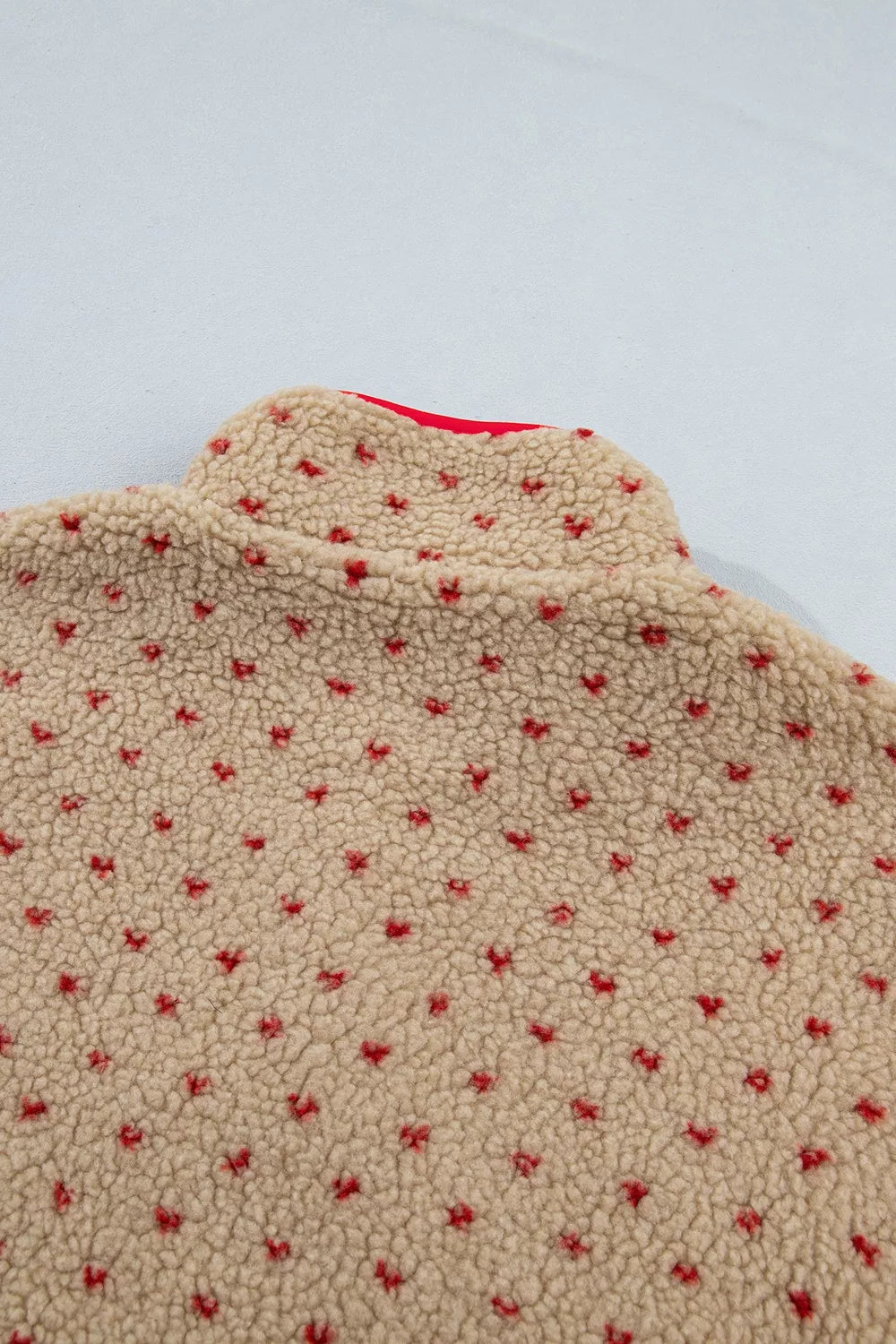 Heart Pattern Fleece Colorblock Collar Sweatshirt in Camel, alternate angle