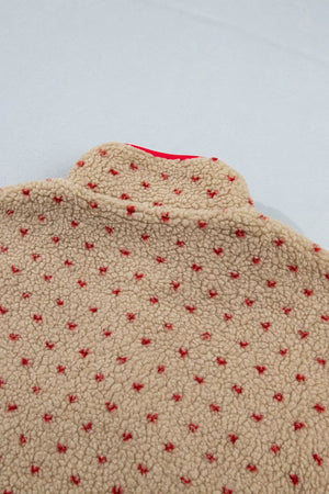 Heart Pattern Fleece Colorblock Collar Sweatshirt in Camel, alternate angle