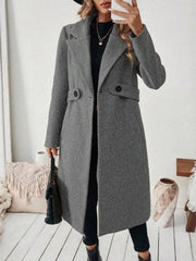 Elegant Lapel Collar Belted Trench Coat Plus Size in Gray, side view