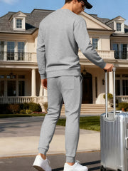 Men's Full Size Round Neck Sweatshirt And Jogger Set in Light Gray, close-up detail