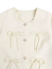 Chic Bow-embellished Cropped Jacket