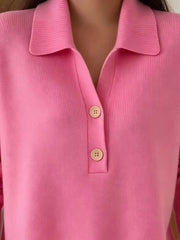 Full Size Button Detail Long Sleeve Sweater Plus in Orange-red, fit detail