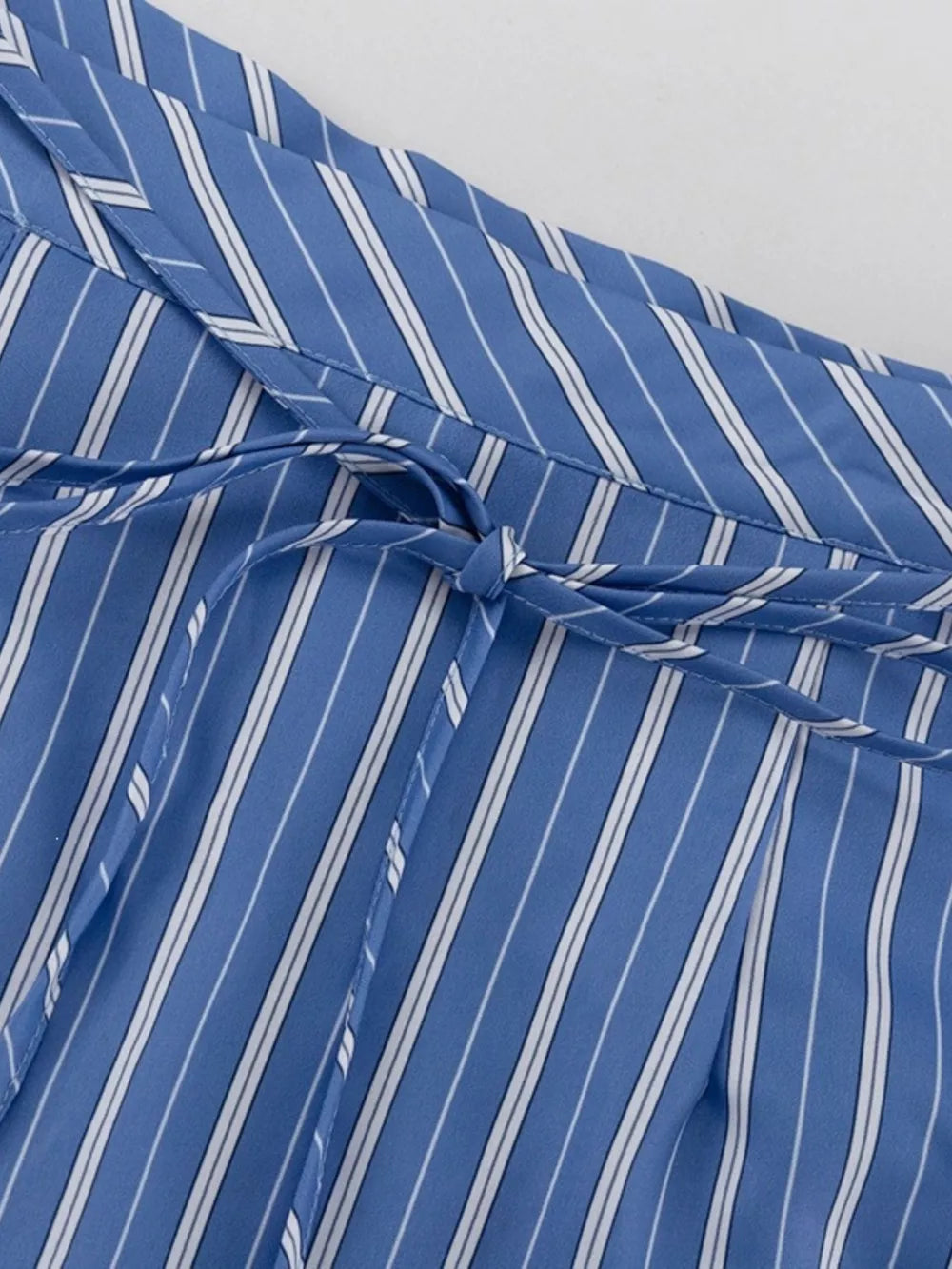 Striped Buttoned Shirt And Mini Skirt Set in Dusty Blue, product detail