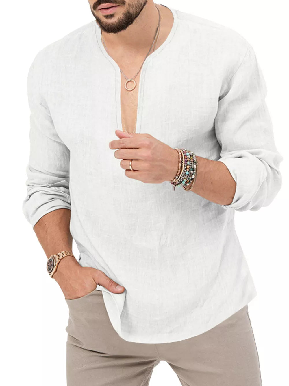 Men's Slim Fit Long Sleeve Blouse Plus Size, front view