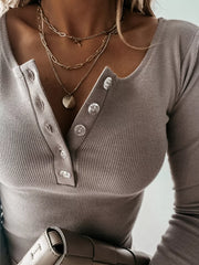 Ribbed Henley Long Sleeve T-shirt in White, view 12
