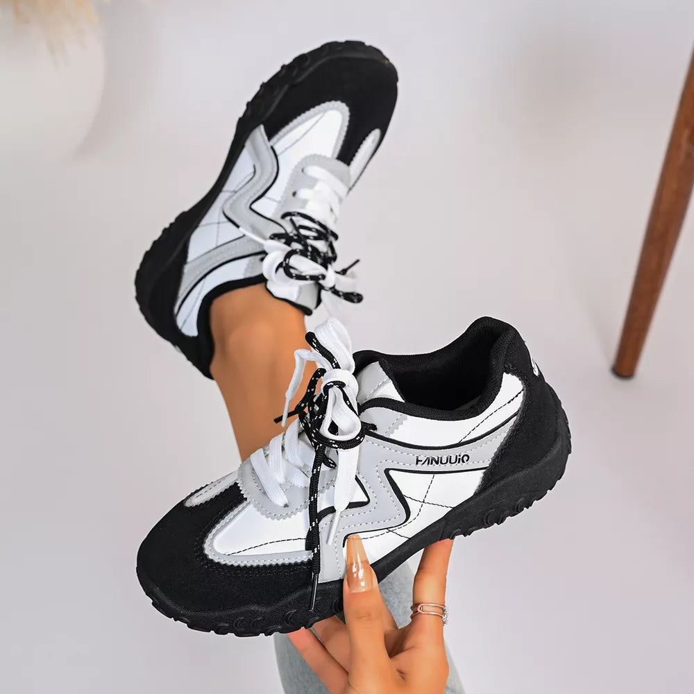 Round Toe Lace Up Sneakers in Black, fabric detail