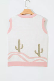 Color Block Cactus Pattern Western Sweater Vest, side view