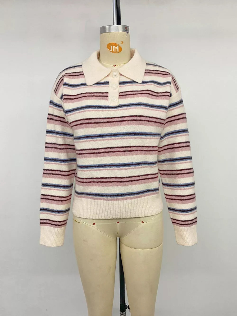 Ribbed Knit Long-sleeve Sweater in Pink, view 11