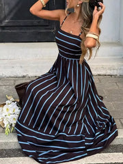 Cutout Back Striped Maxi Dress in White, alternate angle