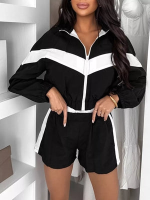 Zip Up Long Sleeve Outerwear And Shorts Set, fit detail