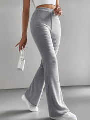 Light gray ribbed high waist flare pants with a comfortable fit.