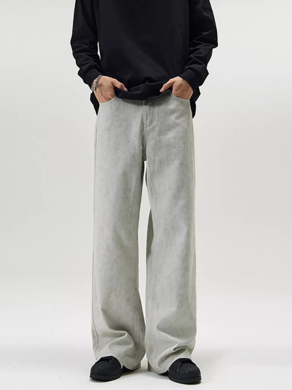 Men's Full Size Wide Leg Pants in Gray, front view