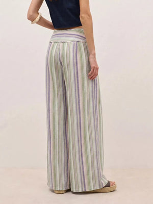 Striped Wide-leg Pants With Tie Waist in Blue, view 12