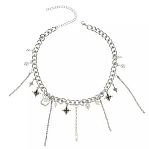 Tassel Star-moon Synthetic Pearl Pendant Choker in Silver, alternate angle
