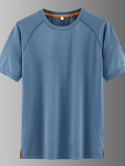 Men's French Blue quick-dry active t-shirt with round neck and short sleeves.